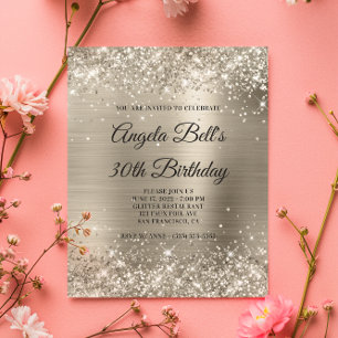 Budget Glittery Platinum Foil Glam Invitation