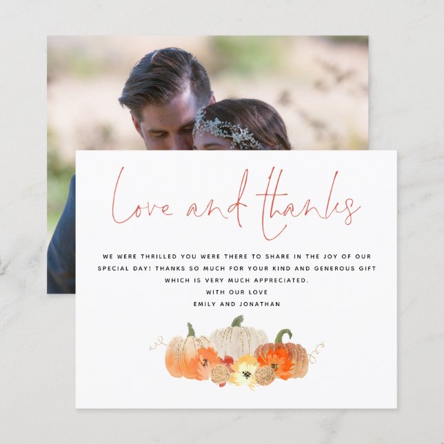 Budget Glittery Pumpkins Photo Love and Thanks (Front/Back)