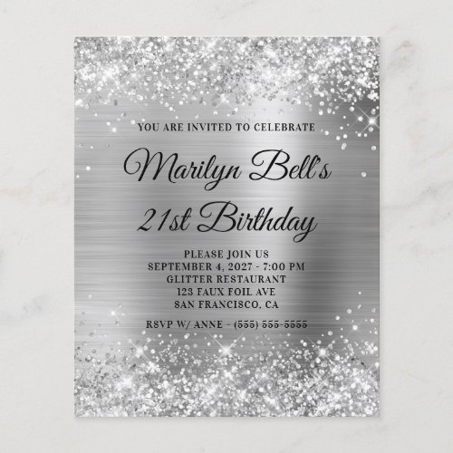 Budget Glittery Silver 21st Birthday Invite