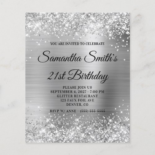 Budget Glittery Silver Foil 21st Birthday Invite