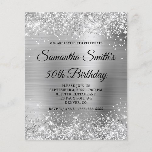 Budget Glittery Silver Foil 50th Birthday Invite