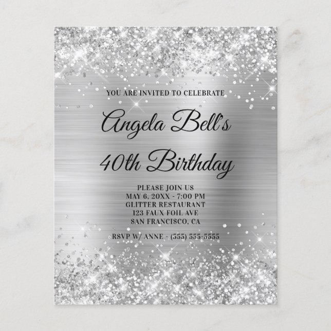 Budget Glittery Silver Girly Glam Invitation (Front)