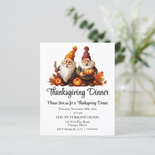 Budget Gnomes and Pumpkins Thanksgiving Invitation (Standing Front)