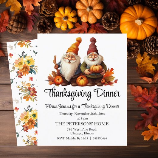 Budget Gnomes and Pumpkins Thanksgiving Invitation