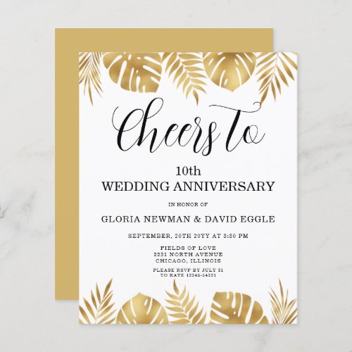 Budget Gold 10th Wedding Anniversary Invitation