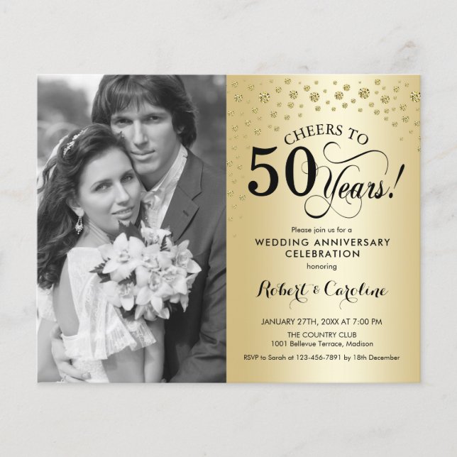 Budget Gold 50th Anniversary with Photo Invitation Flyer (Front)