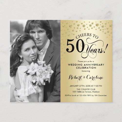 Budget Gold 50th Anniversary with Photo Invitation Flyer