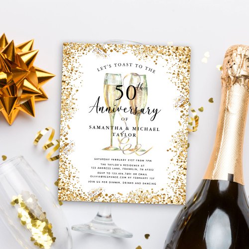 Budget Gold 50th Wedding Anniversary Invitation Flyer