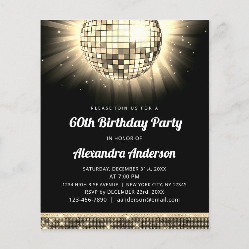 Budget Gold 60th Birthday Party 70s Disco Ball Flyer