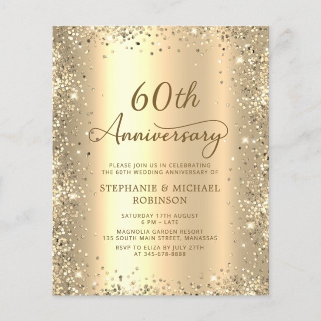 Budget Gold 60th Wedding Anniversary Invitation (Front)