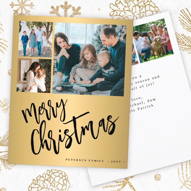 Budget gold 6 photo Merry Christmas Holiday Card (Creator Uploaded)