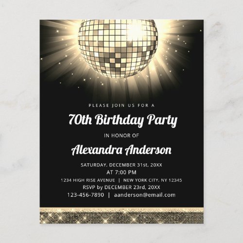 Budget Gold 70th Birthday Party 70s Disco Ball Flyer