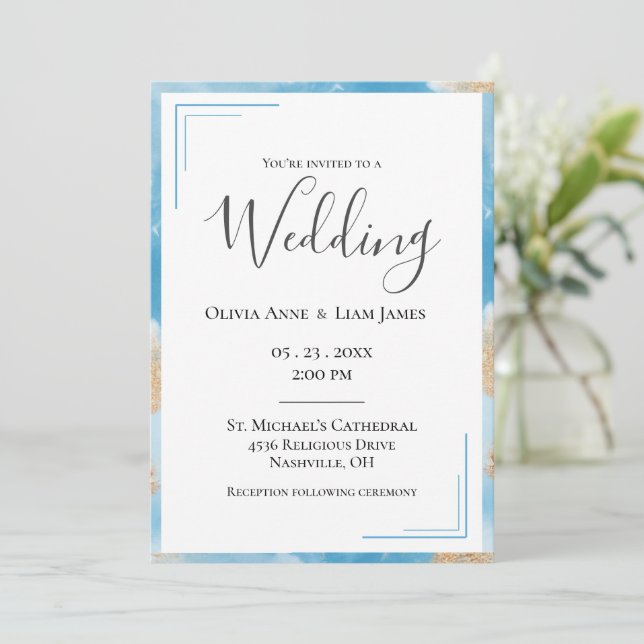 Budget Gold Abstract Modern Elegant Wedding Invitation (Standing Front)