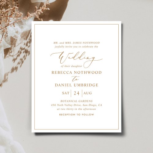 Budget Gold and White Elegant Wedding Invitation