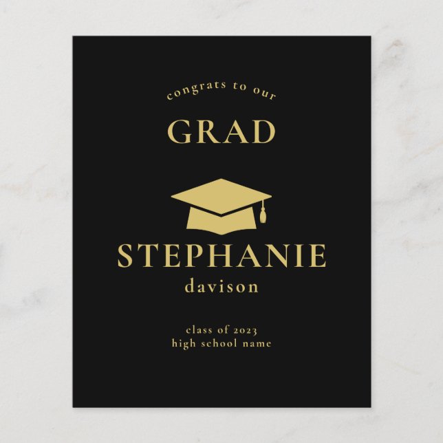 Budget Gold Black Cap Congrats Grad Graduate 2023 (Front)