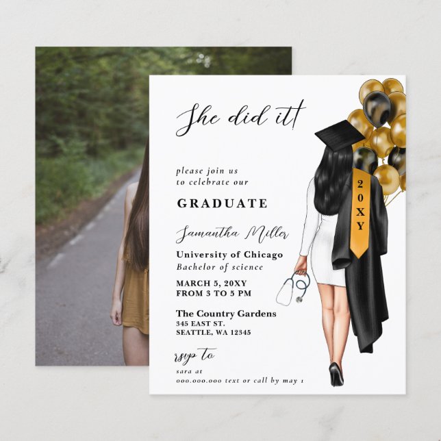 Budget Gold Black Nurse She Did It Graduation (Front/Back)