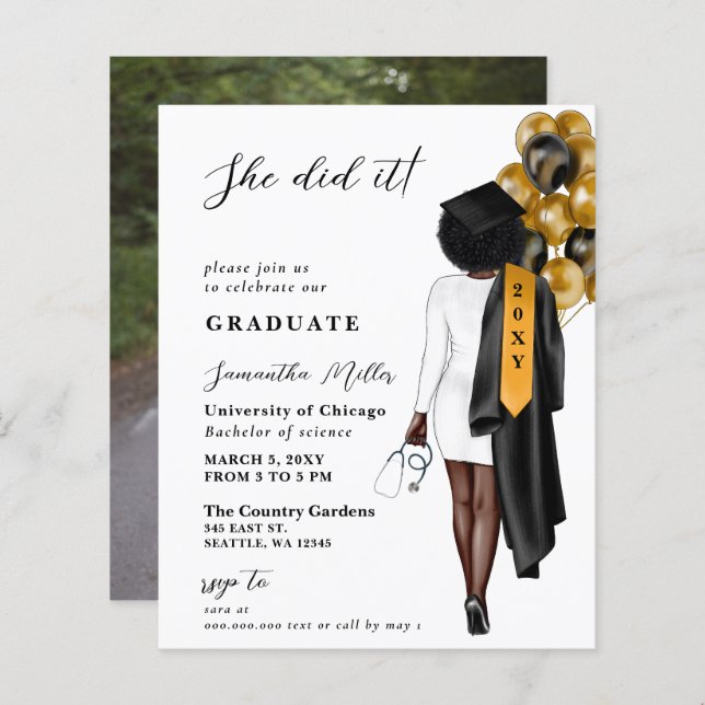 Budget Gold Black Nurse She Did It Graduation (Front/Back)