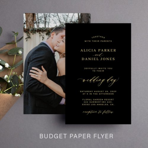 Budget gold black photo wedding invitation flyer