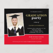 Budget Gold Black Red Photo Grad Party Invitation (Front)