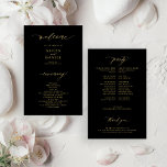 Budget gold black simple elegant wedding program<br><div class="desc">Modern simple minimal faux gold script trendy ceremony and party BUDGET affordable black wedding program template featuring chic trendy calligraphy.              Easy to personalize with your custom text on both sides!</div>