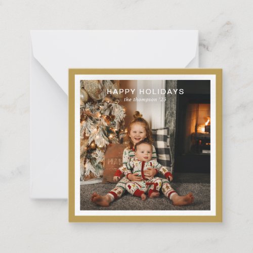 BUDGET Gold Bold Square Border 1 Photo Christmas Note Card