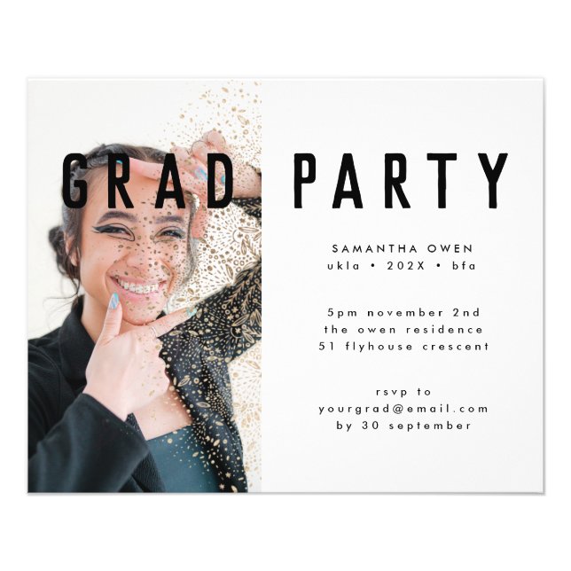 Budget Gold Botanicals Grad Photo Party Invitation Flyer (Front)