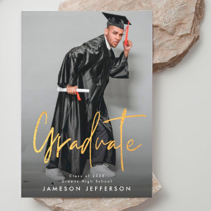 Budget Gold Brush Graduation Announcement Photo Flyer
