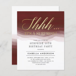 Budget Gold Burgundy Watercolor Surprise Birthday