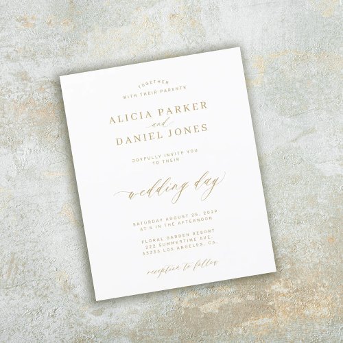 Budget gold calligraphy elegant wedding invitation