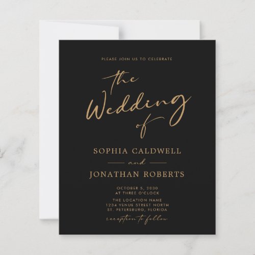 Budget Gold Calligraphy on Black Wedding Invite