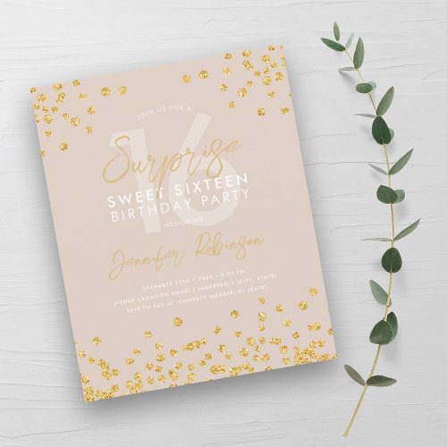 Budget Gold Champagne Confetti Surprise Sweet 16 
