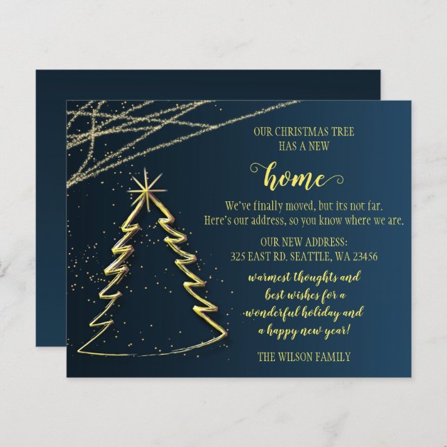 Budget Gold Christmas Tree We've Moved Card  (Front/Back)