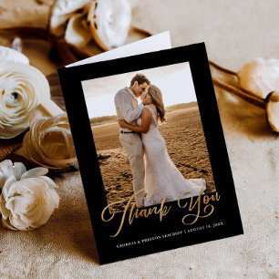 Budget Gold Cursive Script Wedding Thank You Card