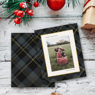 Budget Gold Dark Green Tartan Christmas Photo Card