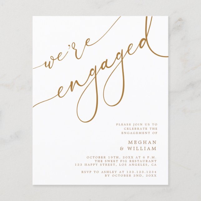 Budget Gold Elegant We're Engaged Engagement Party (Front)