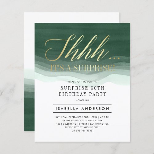 Budget Gold  Emerald Watercolor Surprise Birthday
