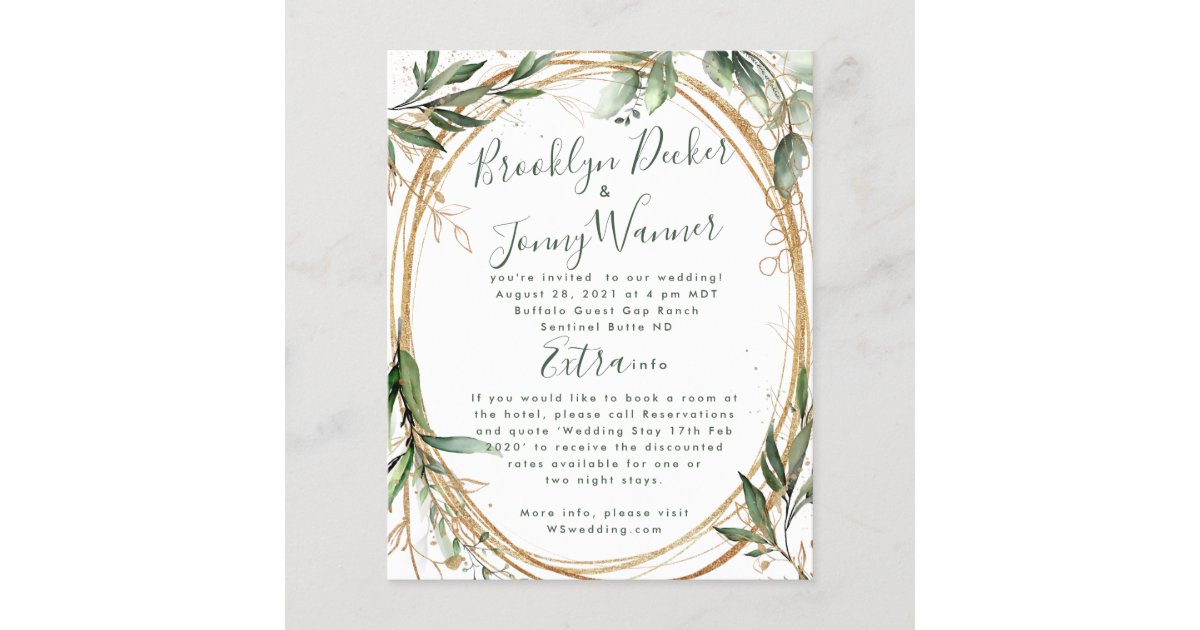 BUDGET Wedding Invitation, Red Gold Eucalyptus, Zazzle