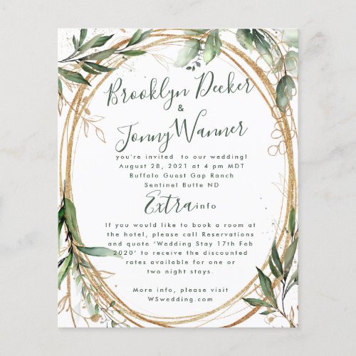 Budget Gold Eucalyptus Elegant Wedding Invitation