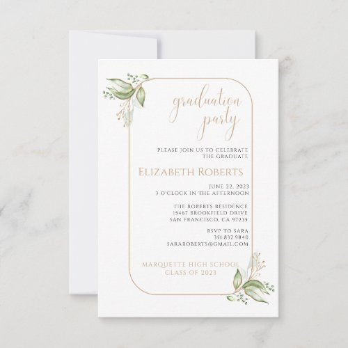 Budget Gold Eucalyptus Greenery Grad Party Invite