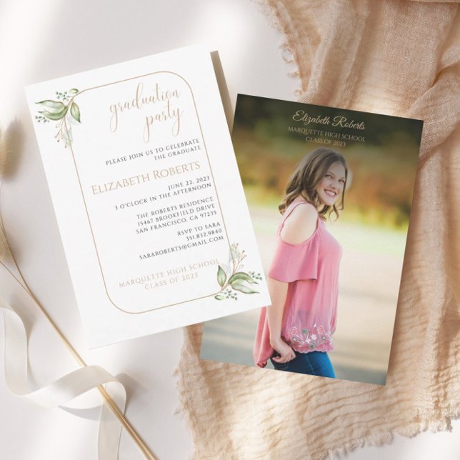 Budget Gold Eucalyptus Greenery Grad Party Invite (Creator Uploaded)