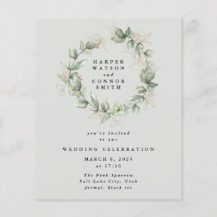 Budget Gold Eucalyptus Wreath Green Glass Wedding Flyer