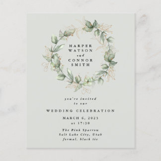 Budget Gold Eucalyptus Wreath Green Glass Wedding Flyer