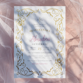 Budget Gold Floral Frame Elegant Quinceañera Photo by Cali_Graphics at Zazzle