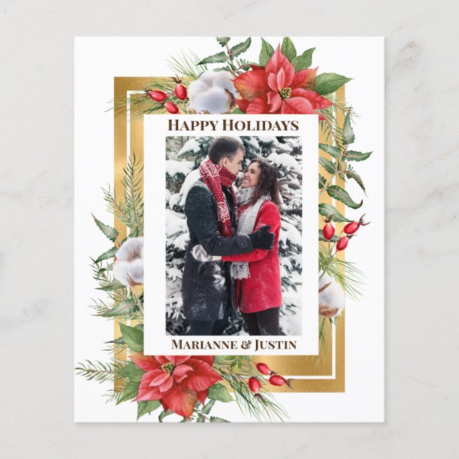 Budget Gold Floral Photo Christmas card  Flyer (Front)