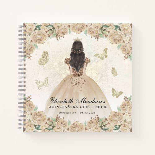 Budget Gold Floral Princess Quinceaera Guestbook Notebook