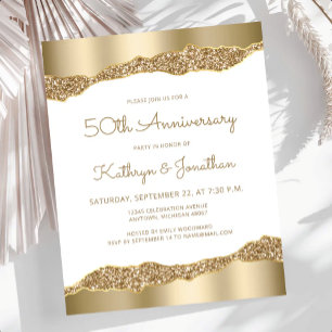 Budget Gold Foil Glitter 50th Anniversary Invite