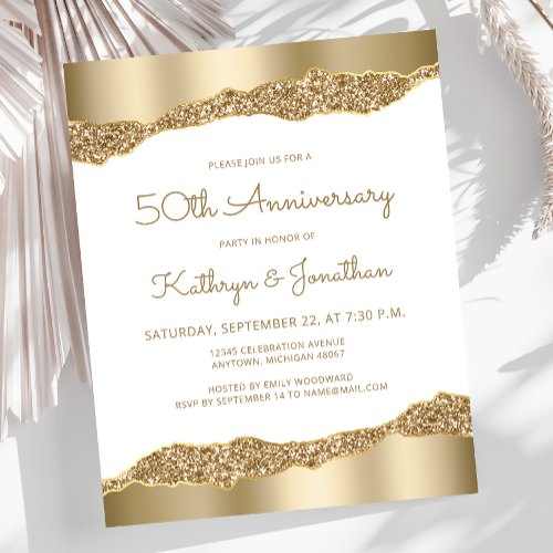 Budget Gold Foil Glitter 50th Anniversary Invite