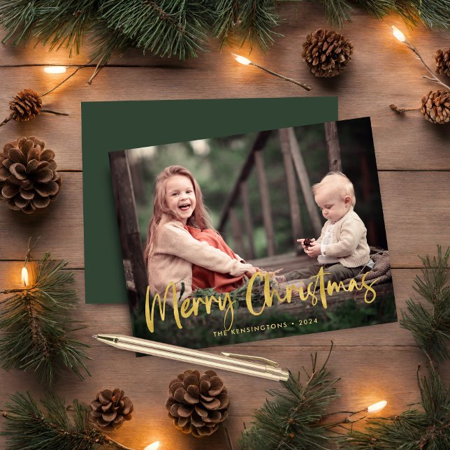 Budget Gold Foil Script Merry Christmas Photo (Budget Gold Foil Script Merry Christmas Photo Holiday Card)