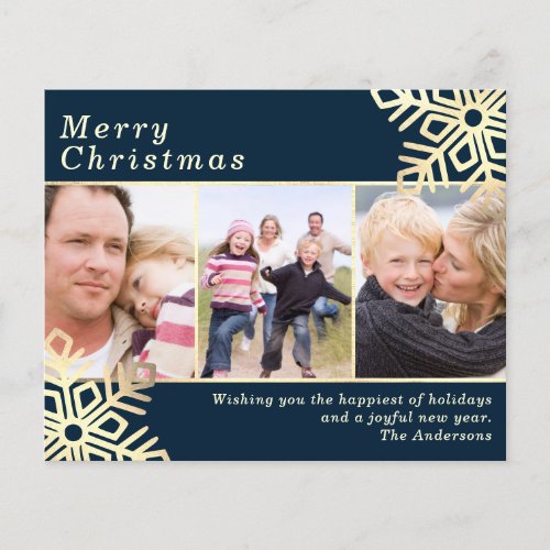 Budget Gold Foil Snowflake Photo Christmas Card