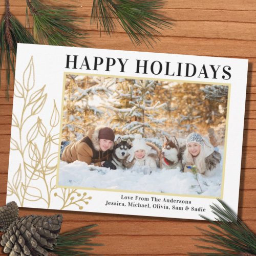 Budget Gold Foliage Photo Happy Holidays Card